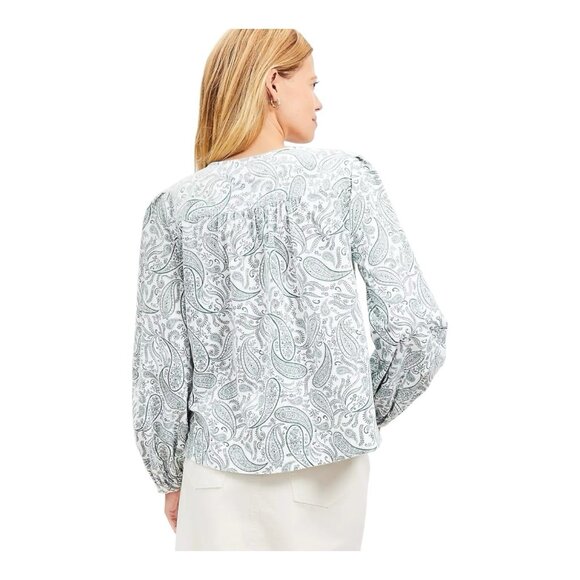 Loft Paisley Corduroy Blouse Top Size XL Boho Peasant Western Cottage Green - Picture 2 of 8